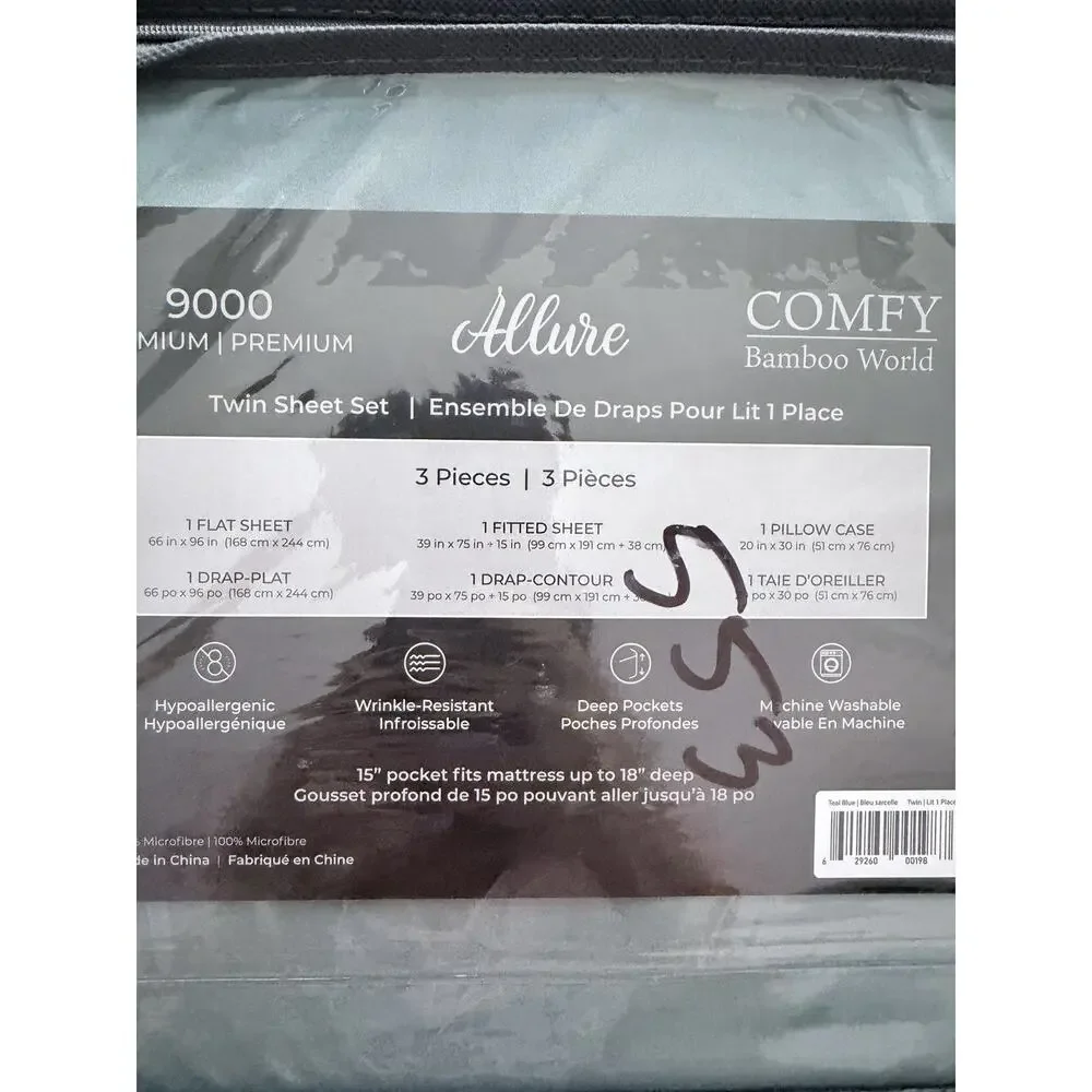 Comfy Bamboo World Allure 9000 Premium Twin Sheets in Green/blue New